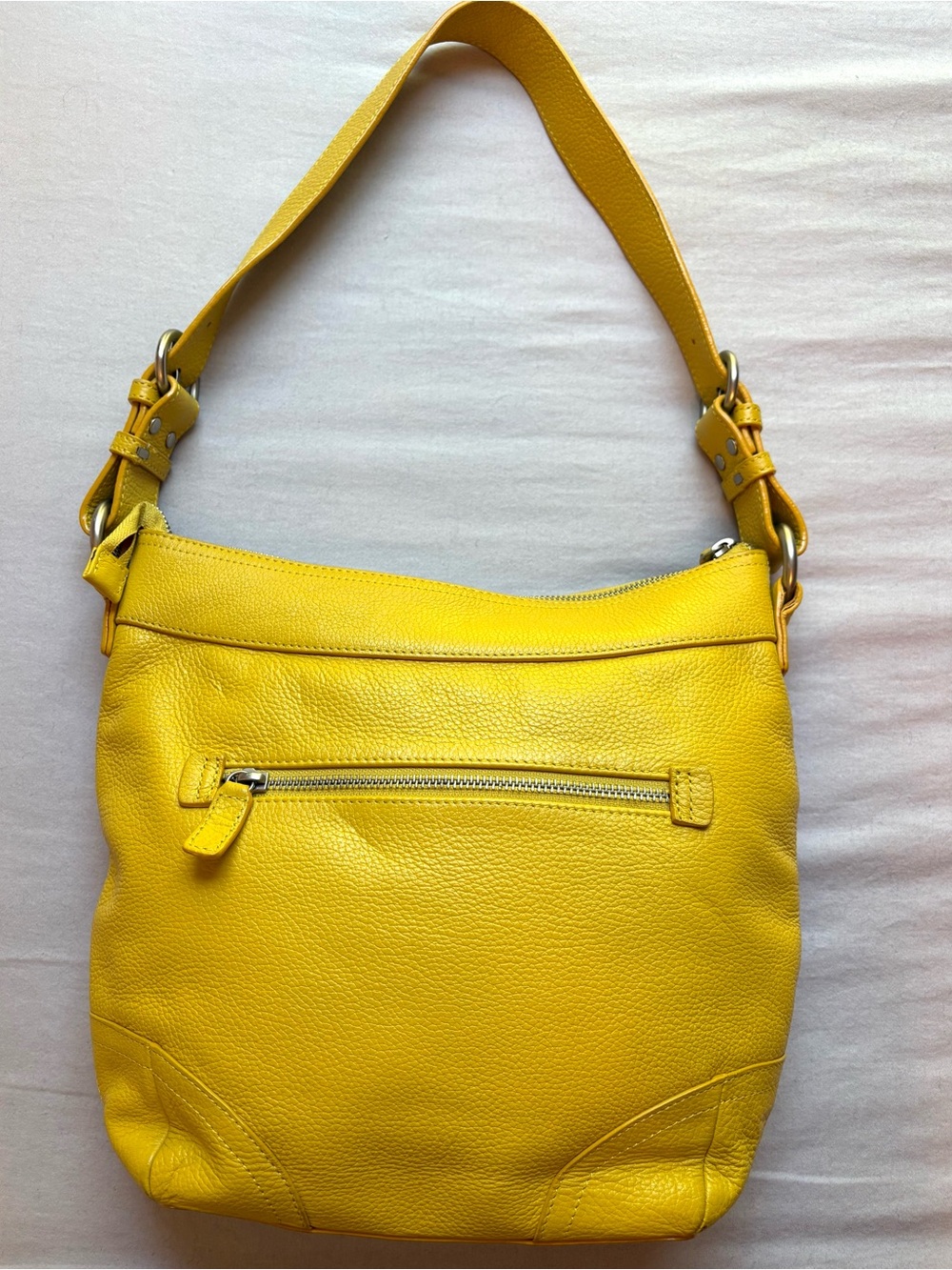 Danier Yellow Genuine Pebbled Leather Hobo Shoulder Bag Silver Hardware